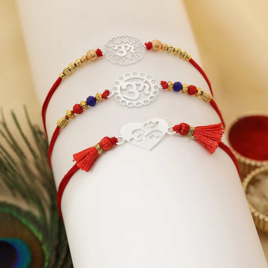 Om Floral Silver Rakhi for Brother (Pack of Three)