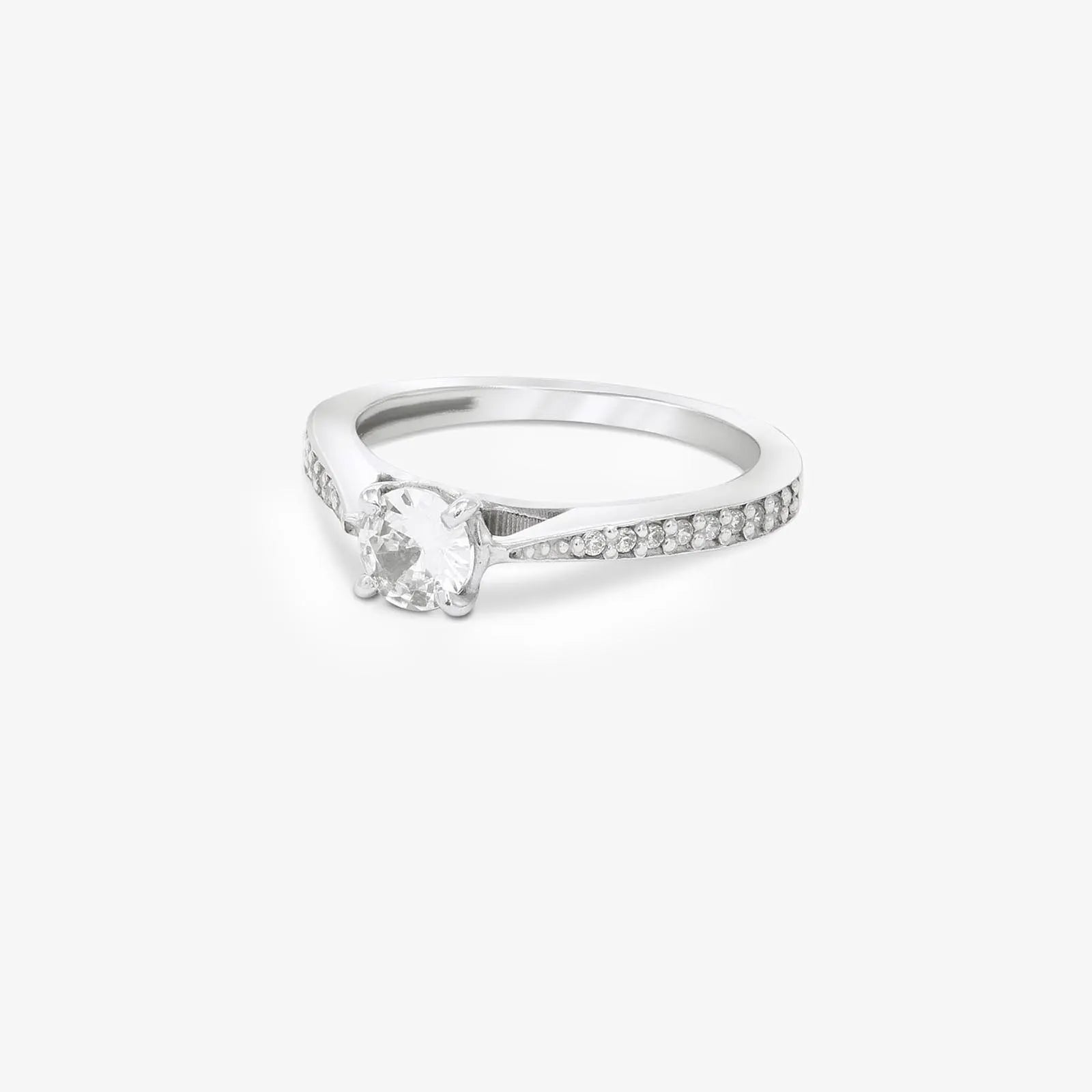 Round Solitaire Silver Ring