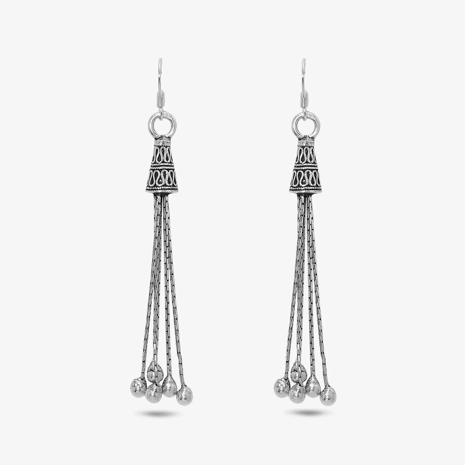 Long Dangling Silver Oxidised Earrings - Tweov Jewels