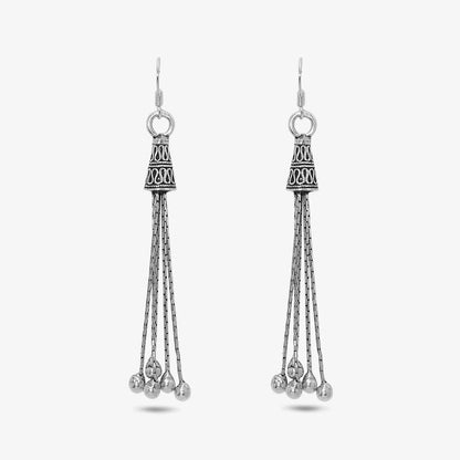 Long Dangling Silver Oxidised Earrings - Tweov Jewels