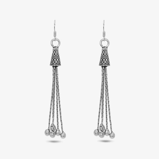 Long Dangling Silver Oxidised Earrings