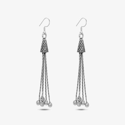Long Dangling Silver Oxidised Earrings - Tweov Jewels