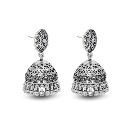 Floral Silver Jhumka Earrings