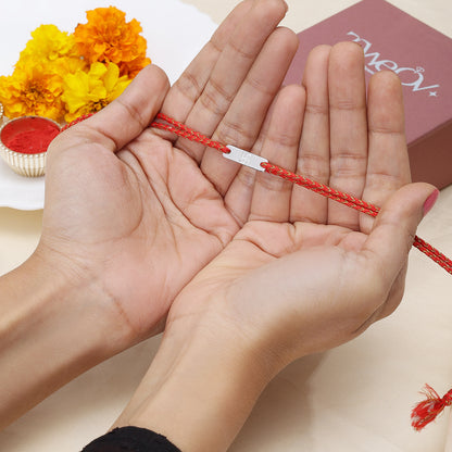 Rectangle Swastik Silver Rakhi