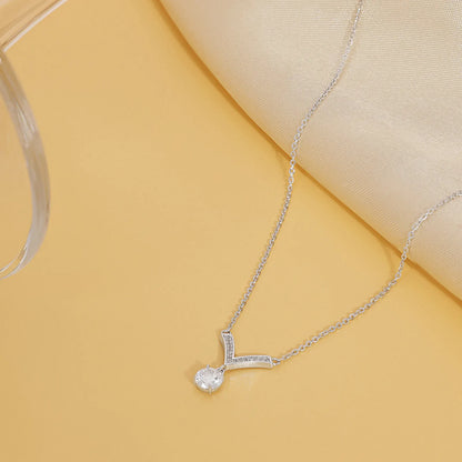 CZ Studded V-Shaped Silver Necklace