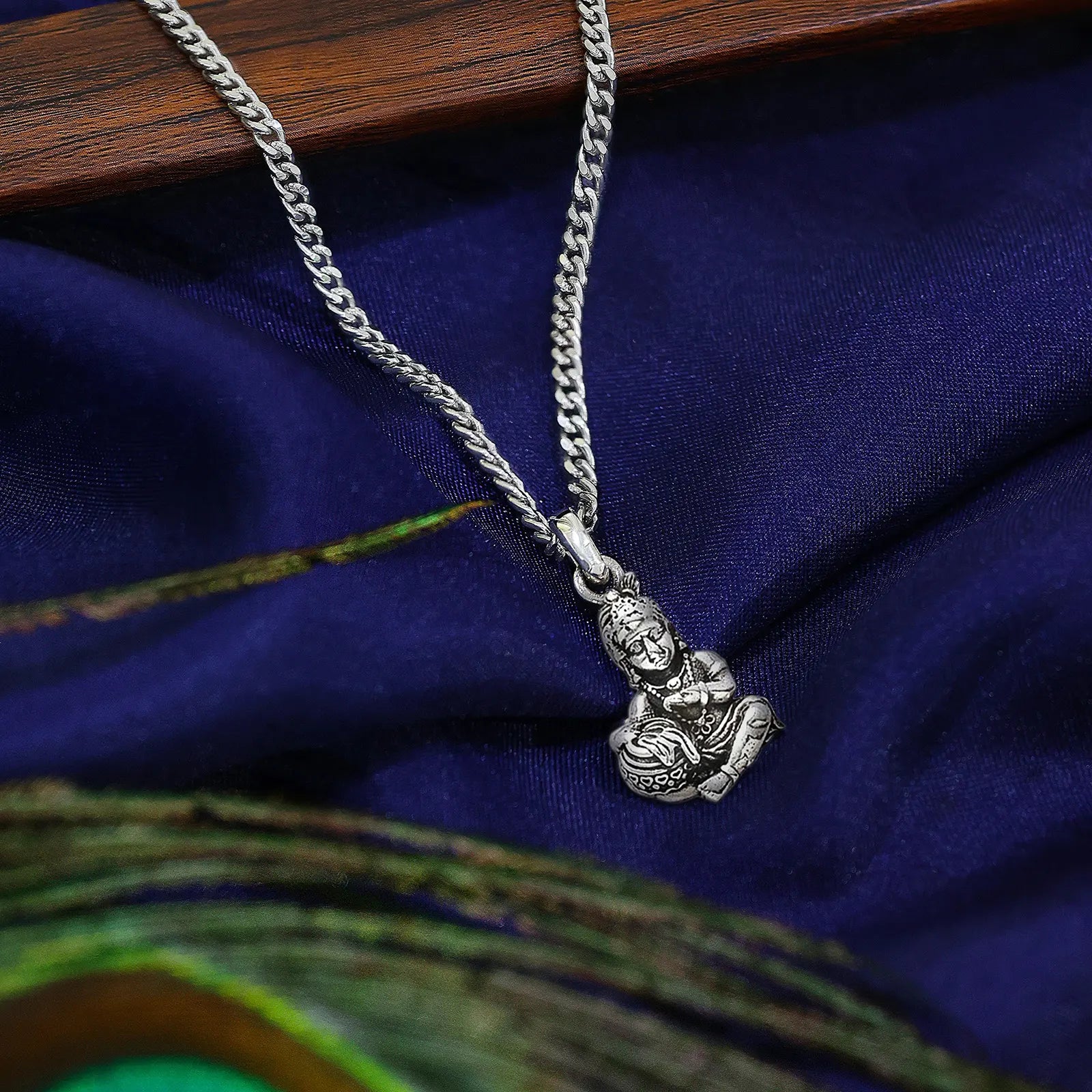 Oxidized Silver Bal Roop Krishna Pendant - Tweov Jewels