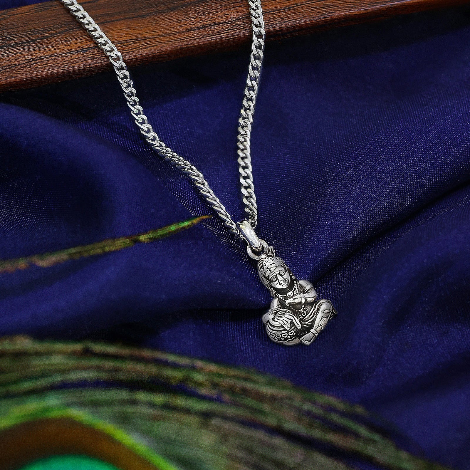 Oxidized Bal Roop Krishna Pendant with Silver Box Chain - Tweov Jewels