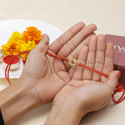 Gold Plated Multicolor Om Floral Silver Rakhi for Brother