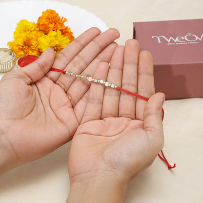 Simple Box Beads Silver Rakhi for Brother