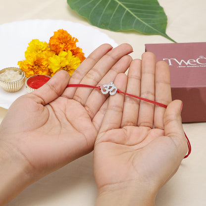 Silver CZ Om Rakhi for Brother
