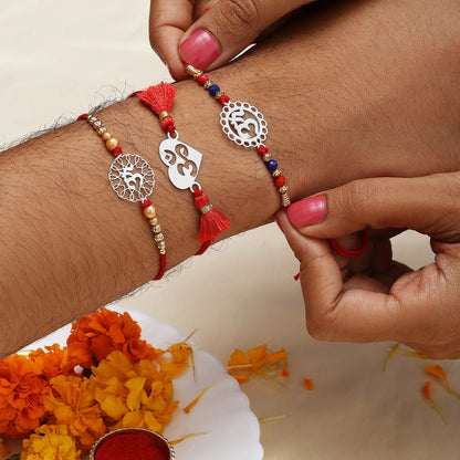 Om Floral Silver Rakhi for Brother (Pack of Three)