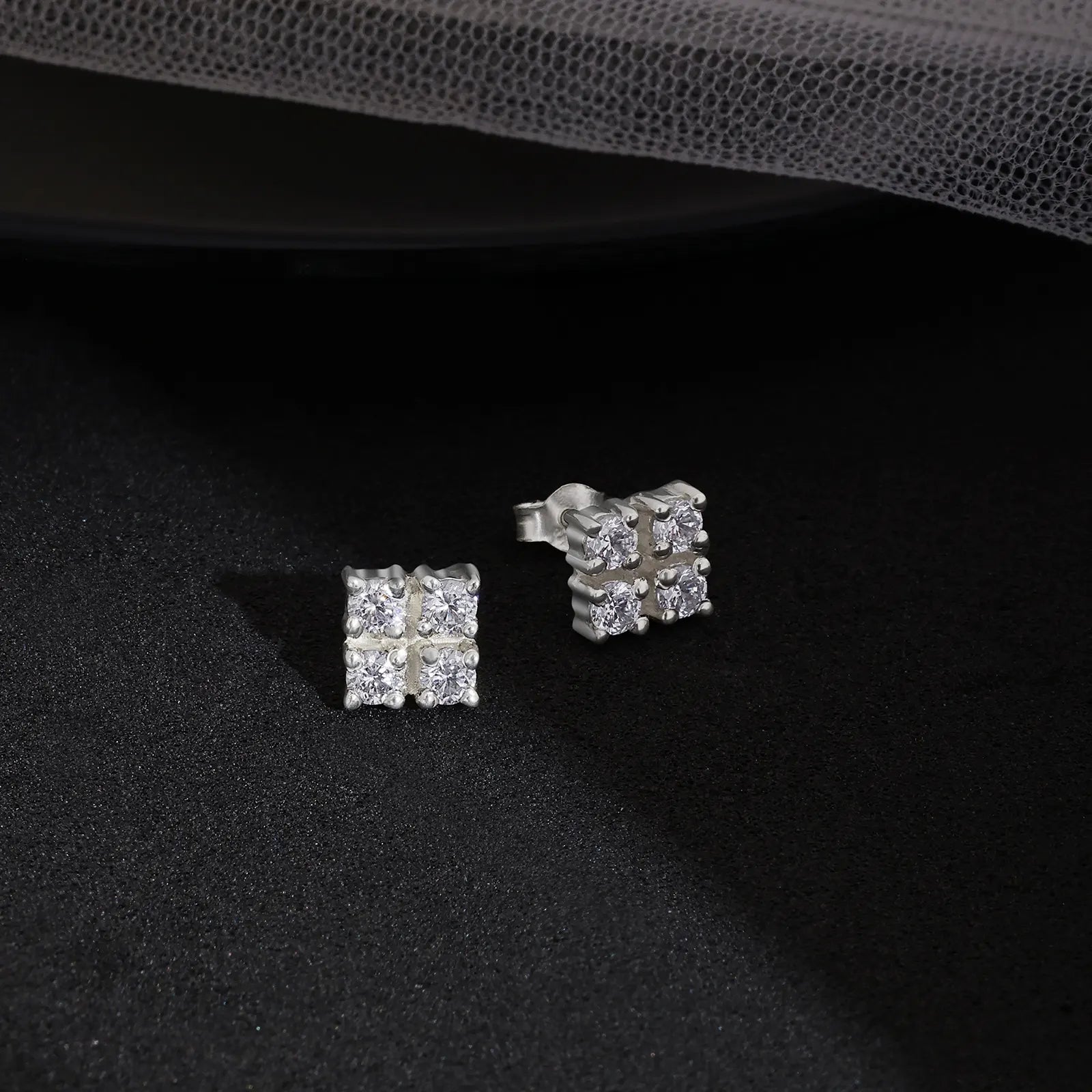 Square CZ Silver Stud