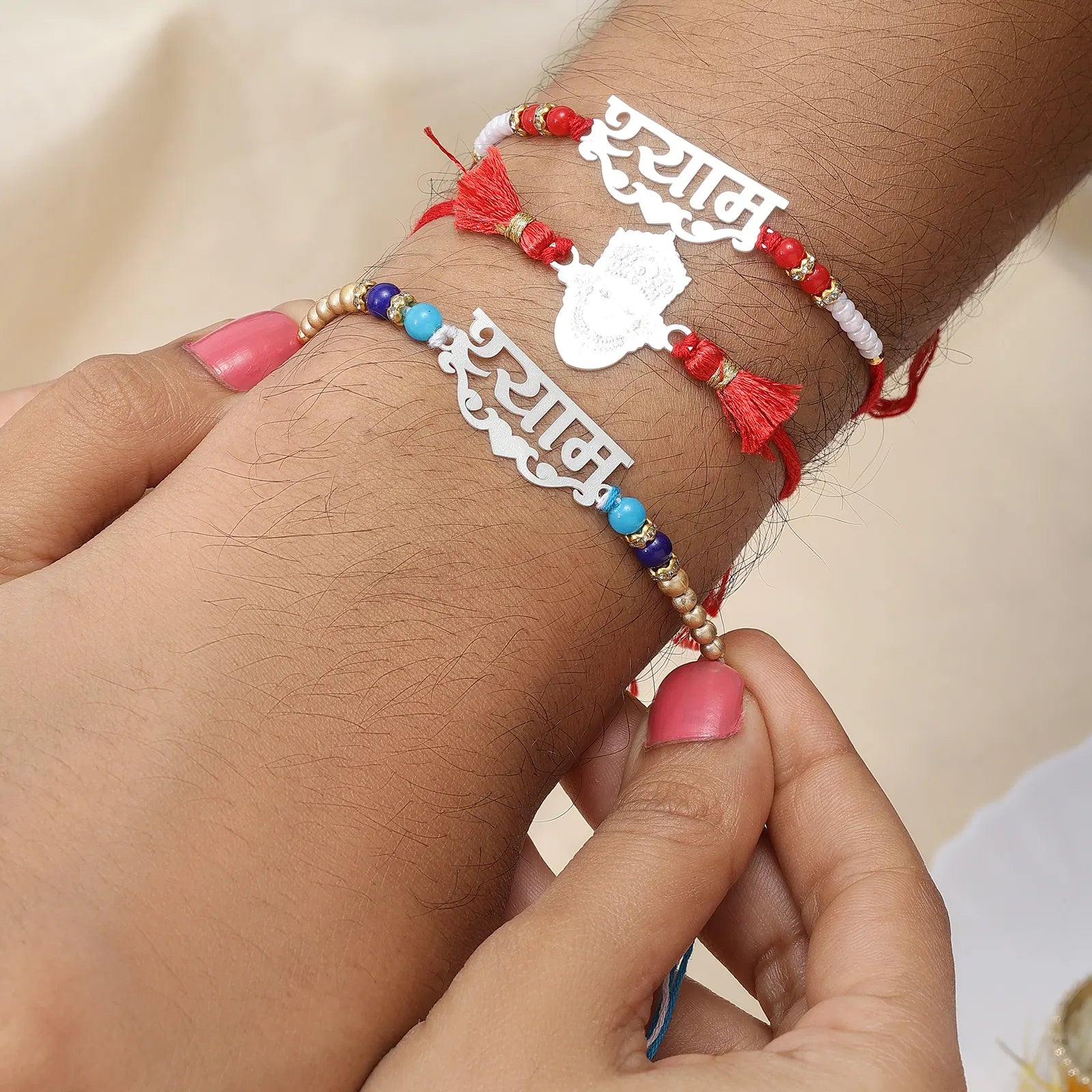Khatu Shyam Silver Rakhi for Brother (Pack of Three)