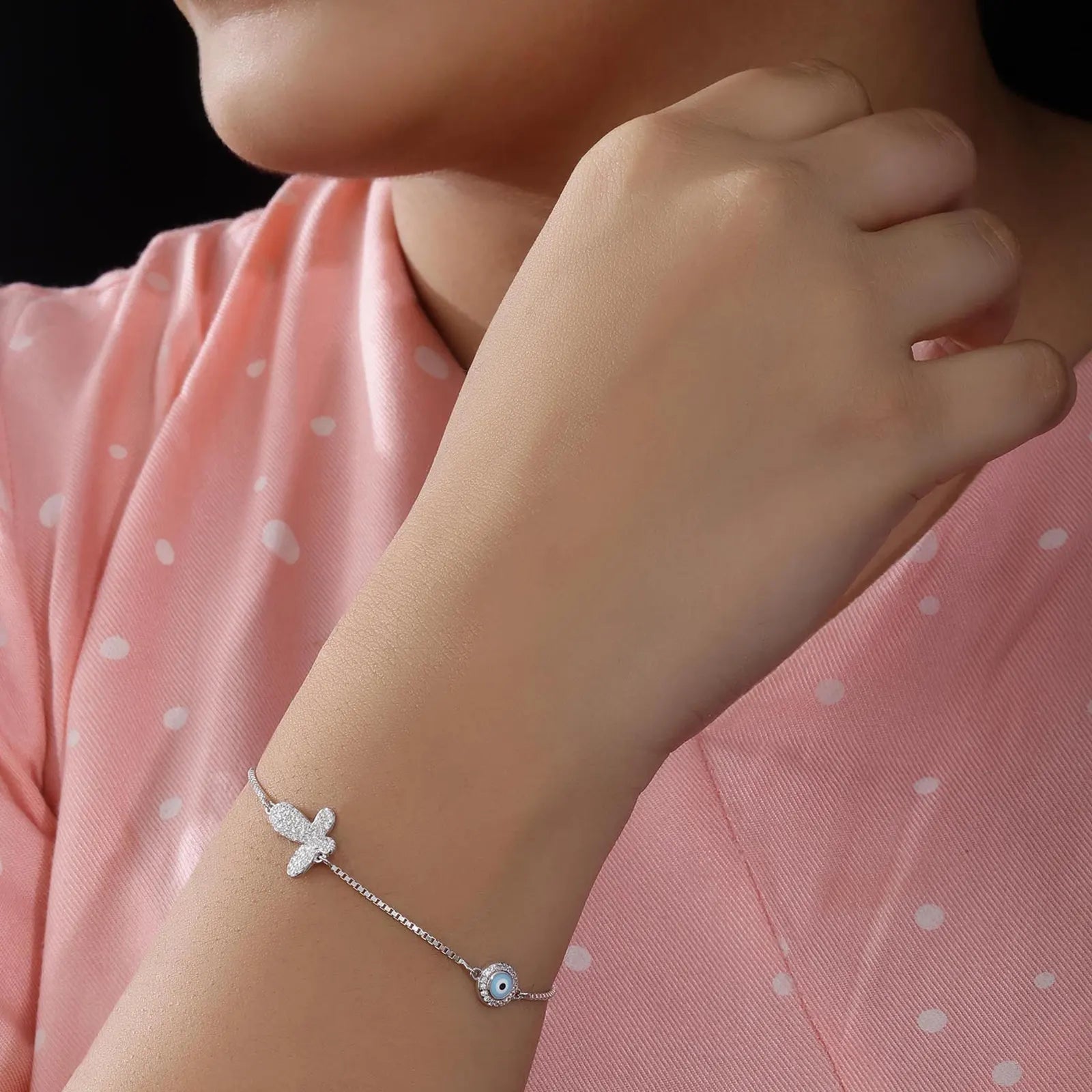 Evil Eye Butterfly Silver Bracelet
