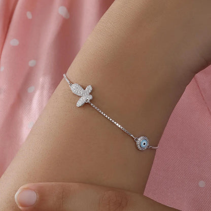 Evil Eye Butterfly Silver Bracelet