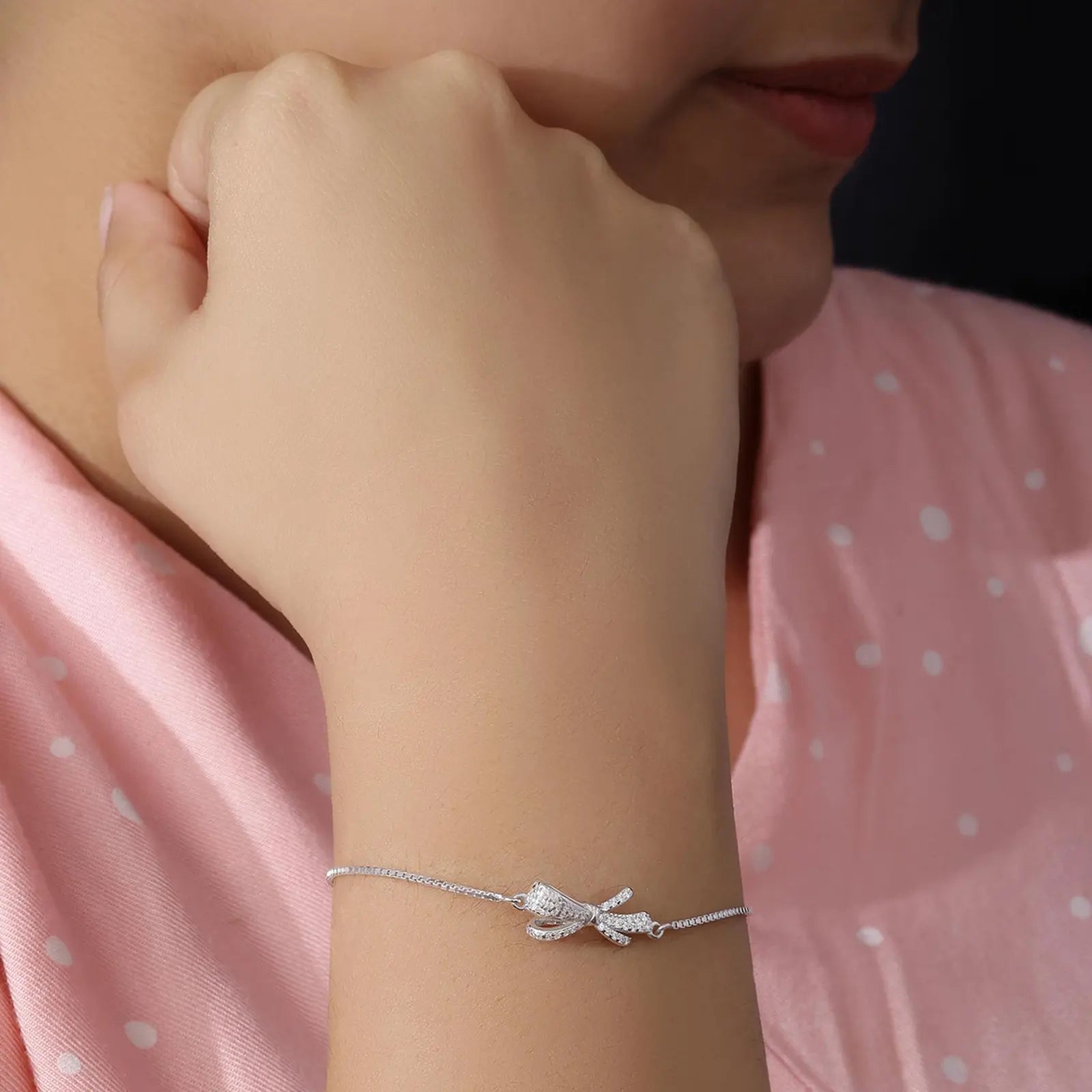 Designer Bow Silver Bracelet
