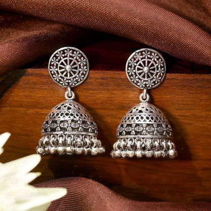 Floral Silver Jhumka Earrings