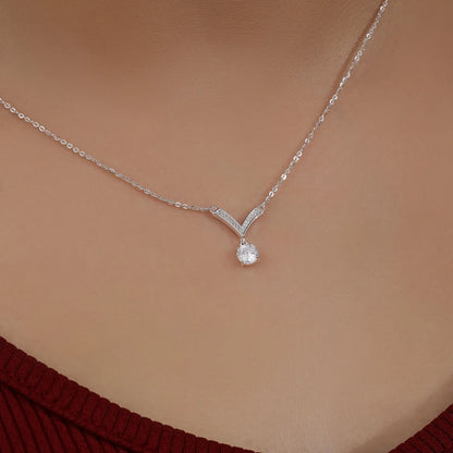 CZ Studded V-Shaped Silver Necklace