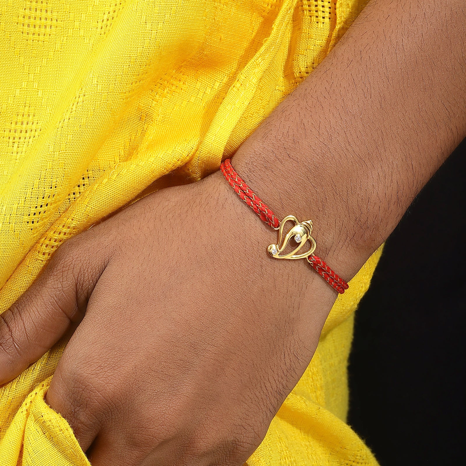Golden Ganesha Red Thread Silver Rakhi for Brother - Tweov Jewels