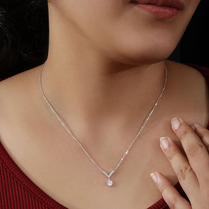CZ Studded V-Shaped Silver Necklace