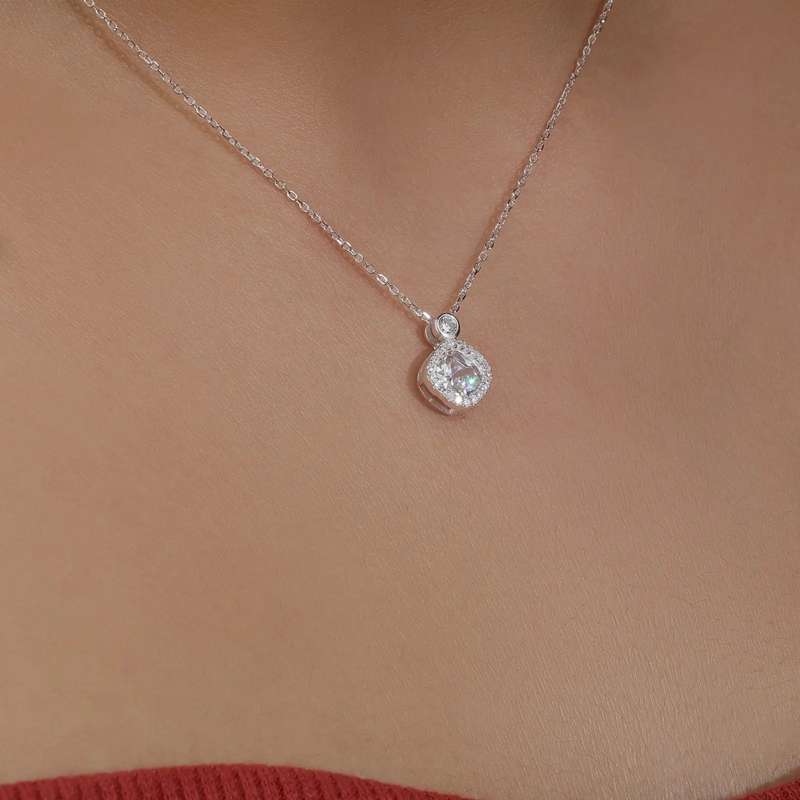 Shiny Square Ad Silver Necklace