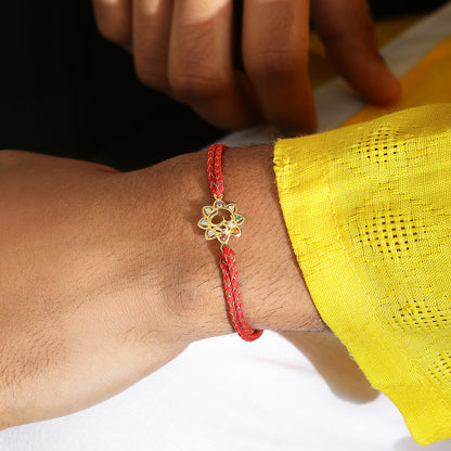 Gold Plated Multicolor Om Floral Silver Rakhi for Brother