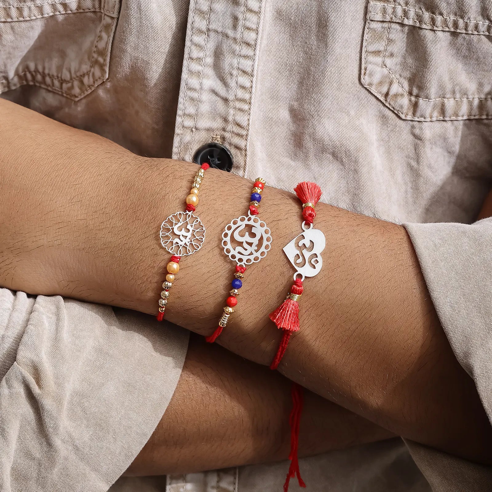 Om Floral Silver Rakhi for Brother (Pack of Three)