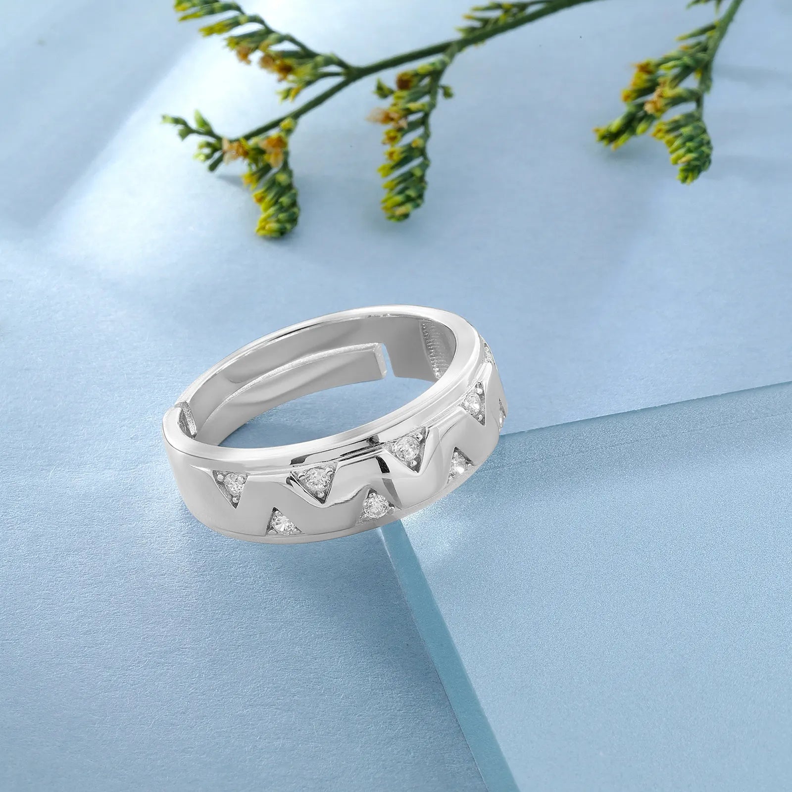 Silver CZ Wave Rings for Men