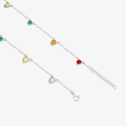 925 Sterling Silver Multicolor Drops Silver Anklet