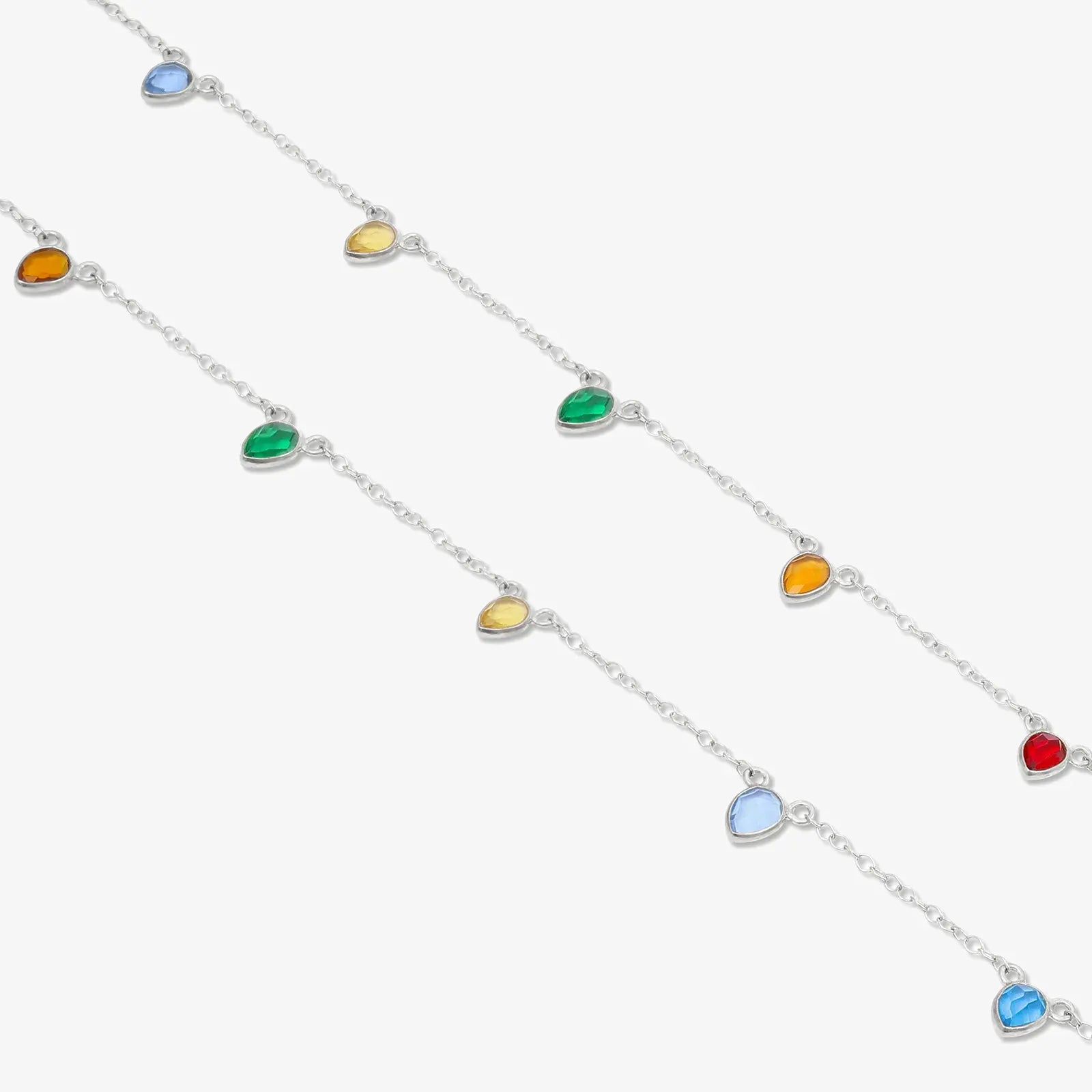 925 Sterling Silver Multicolor Drops Silver Anklet