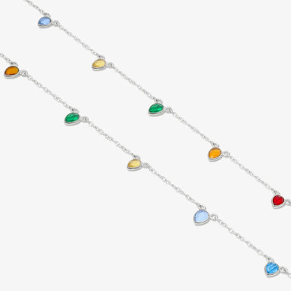 925 Sterling Silver Multicolor Drops Silver Anklet
