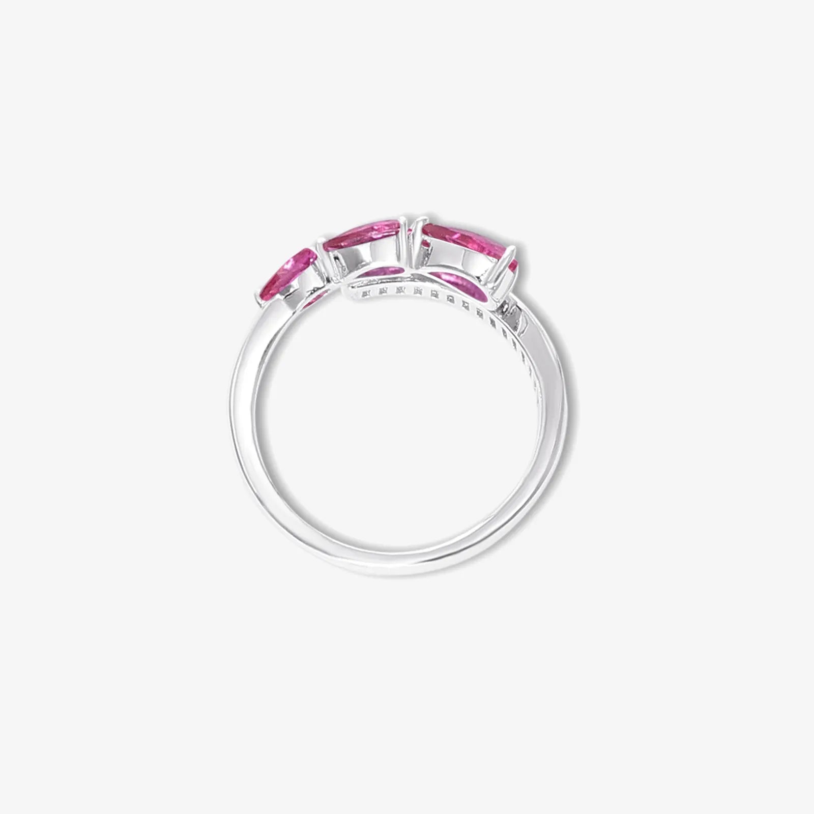 Pink Stone Studded Spiral Silver Ring