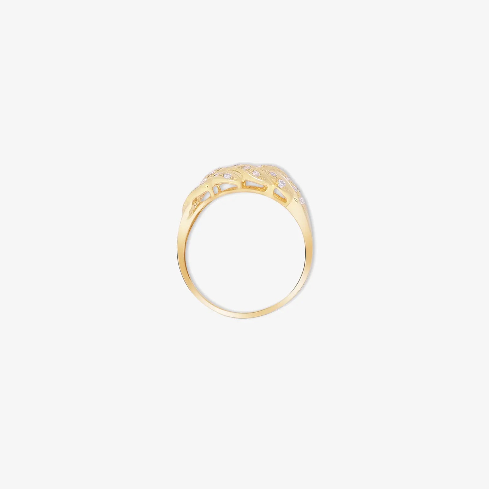 Gold Plated AD Wide Silver Leaf Ring