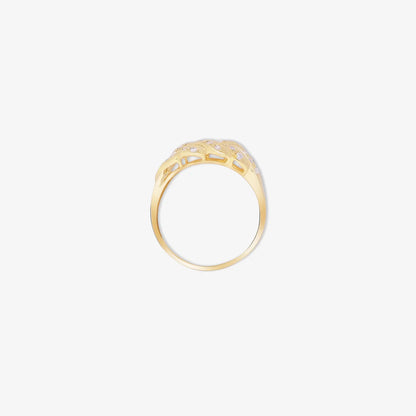 Gold Plated AD Wide Silver Leaf Ring