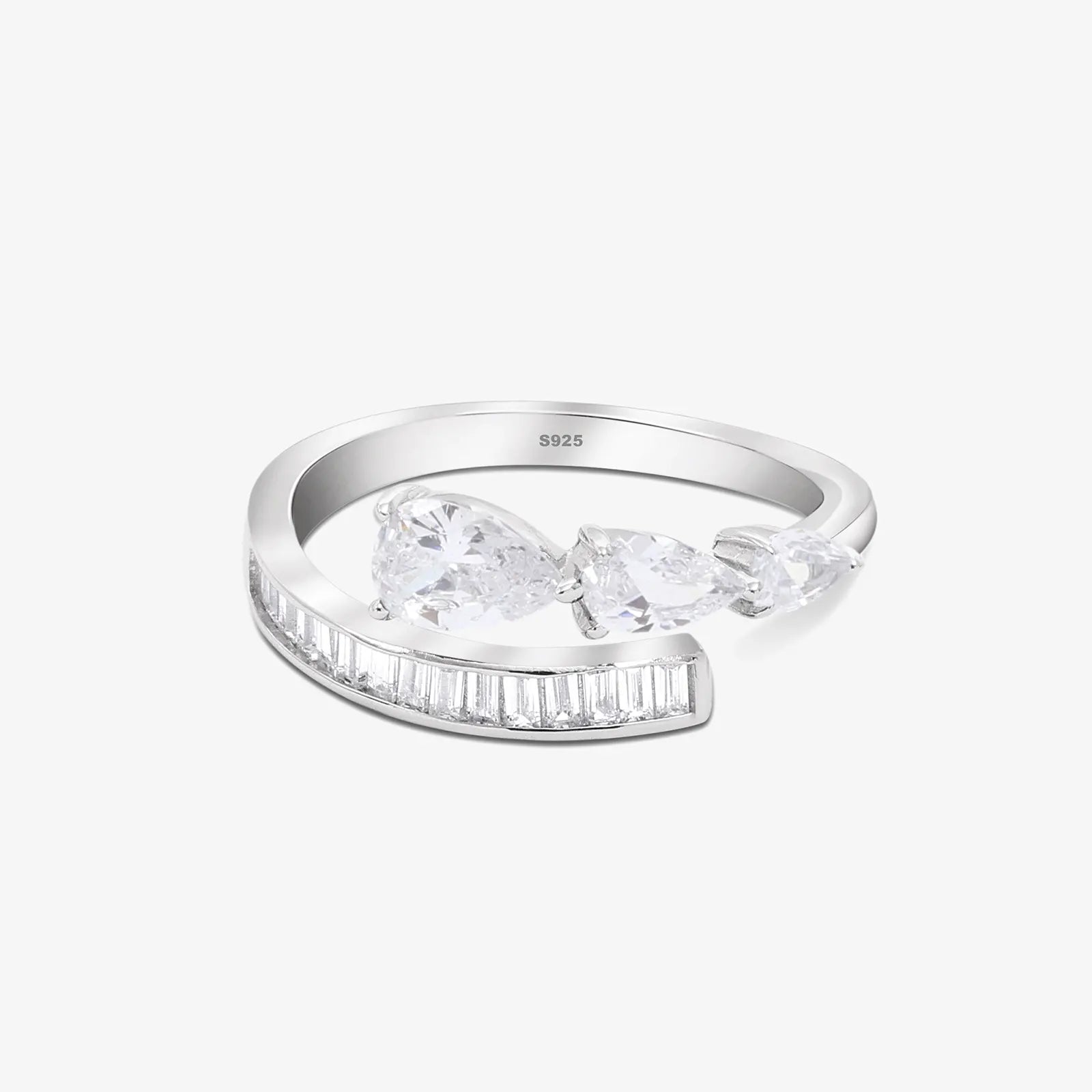 White Stone Studded Spiral Silver Ring
