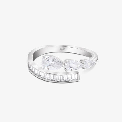 White Stone Studded Spiral Silver Ring