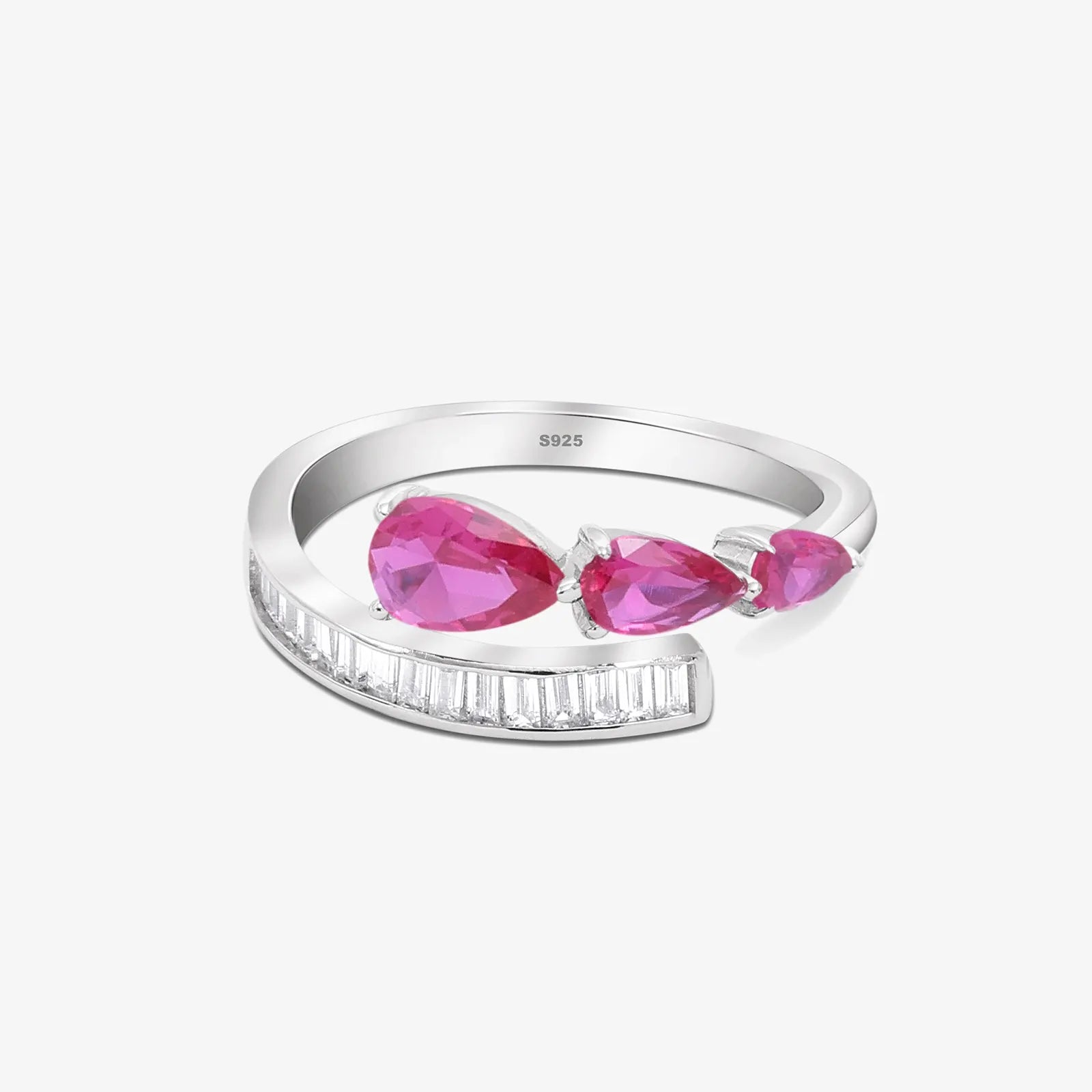 Pink Stone Studded Spiral Silver Ring