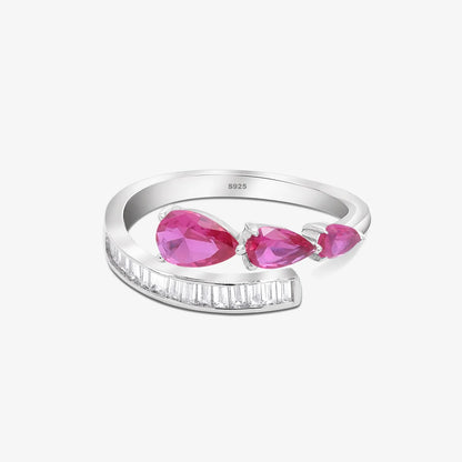 Pink Stone Studded Spiral Silver Ring