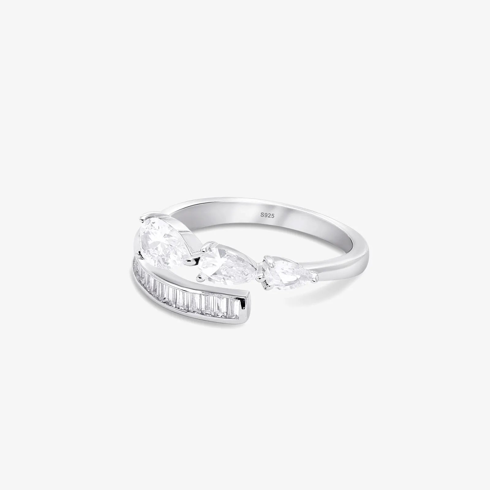 White Stone Studded Spiral Silver Ring