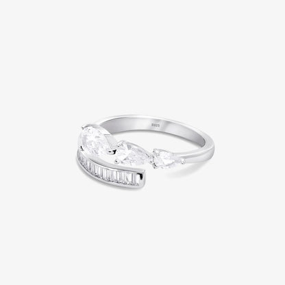 White Stone Studded Spiral Silver Ring