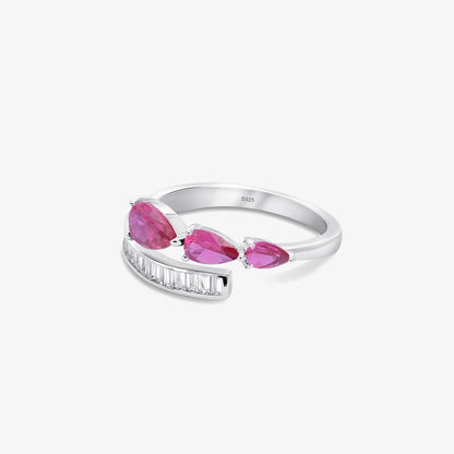 Pink Stone Studded Spiral Silver Ring