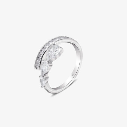 White Stone Studded Spiral Silver Ring
