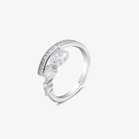 White Stone Studded Spiral Silver Ring