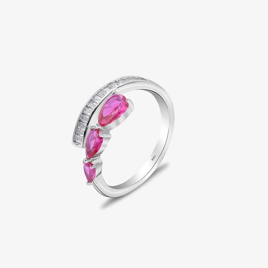 Pink Stone Studded Spiral Silver Ring