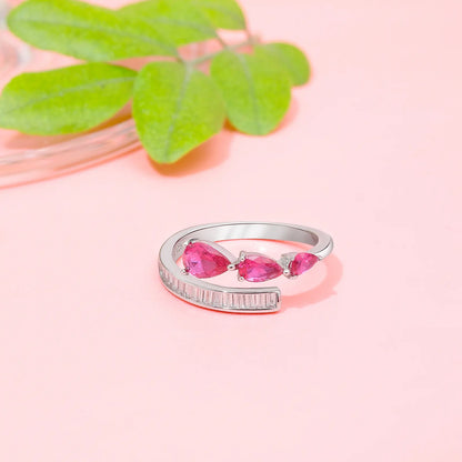 Pink Stone Studded Spiral Silver Ring