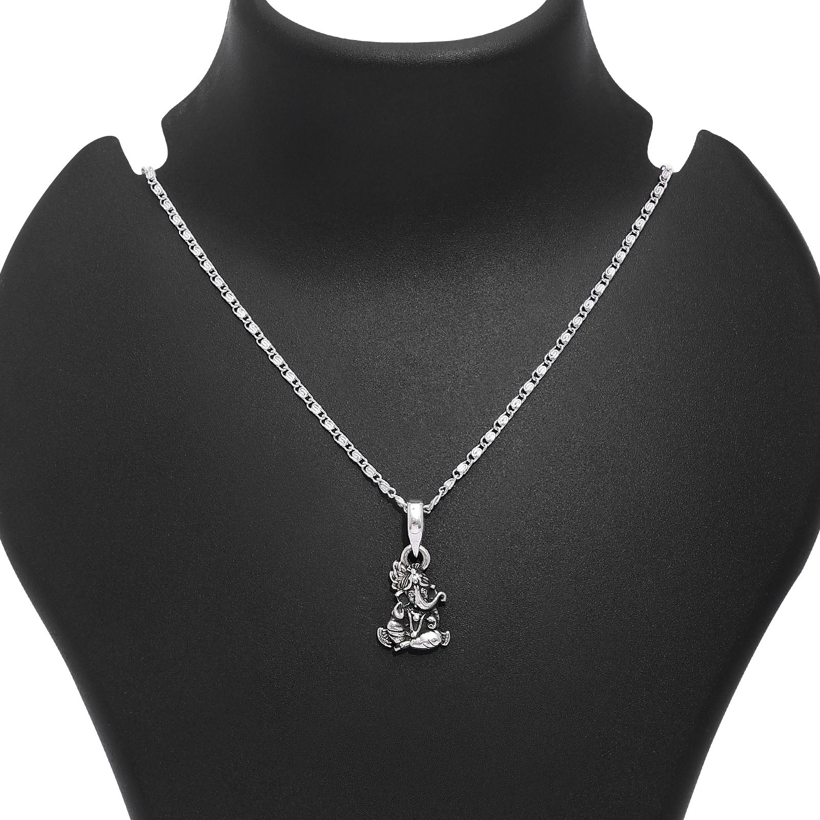 Lord Ganesha Silver Pendant with Silver Link Chain - Tweov Jewels