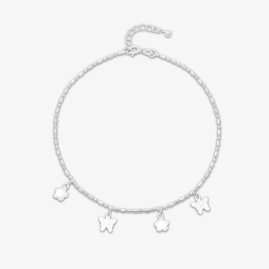 Pure 925 Silver Anklets - Butterfly Bloom Charms