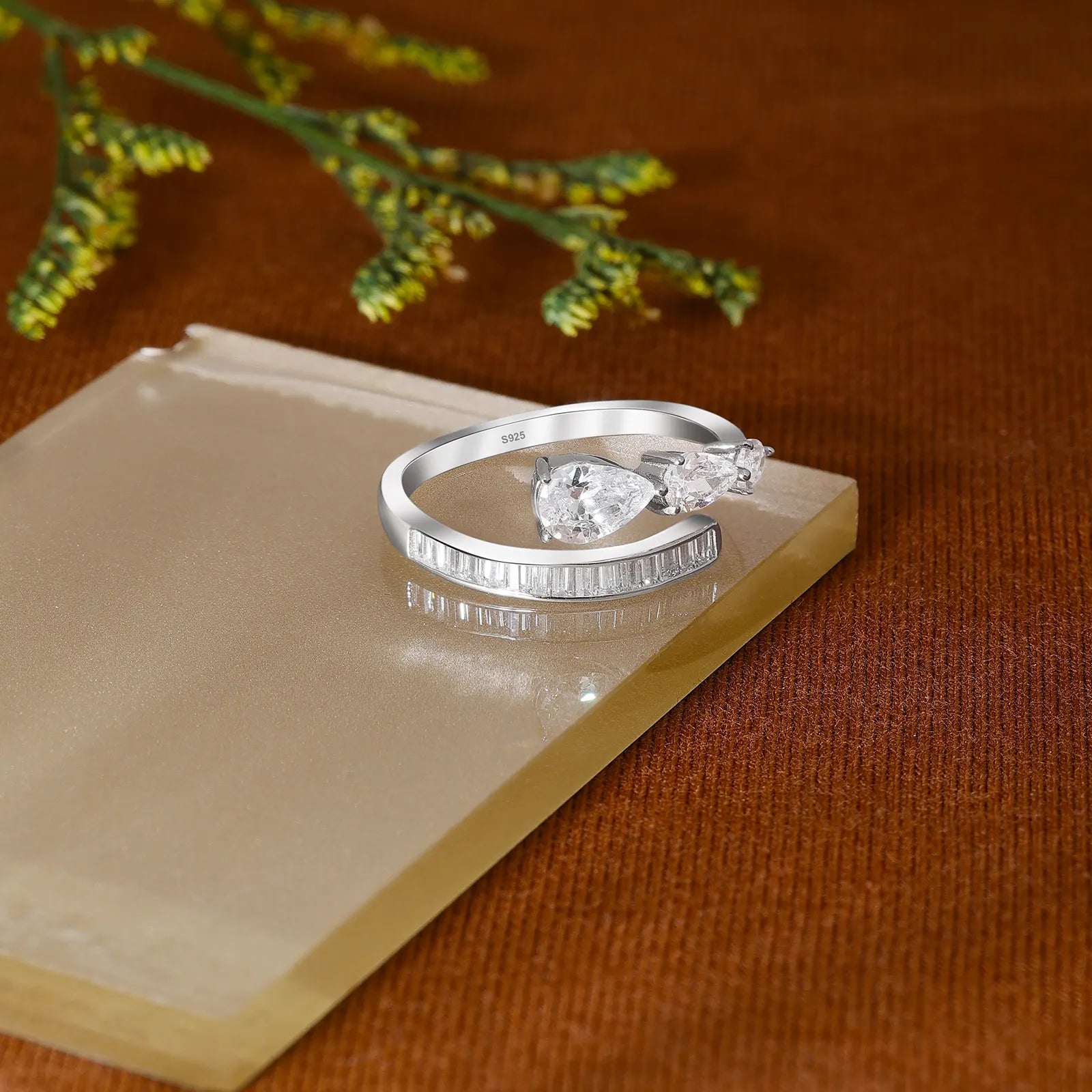White Stone Studded Spiral Silver Ring