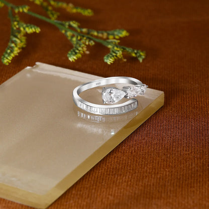 White Stone Studded Spiral Silver Ring