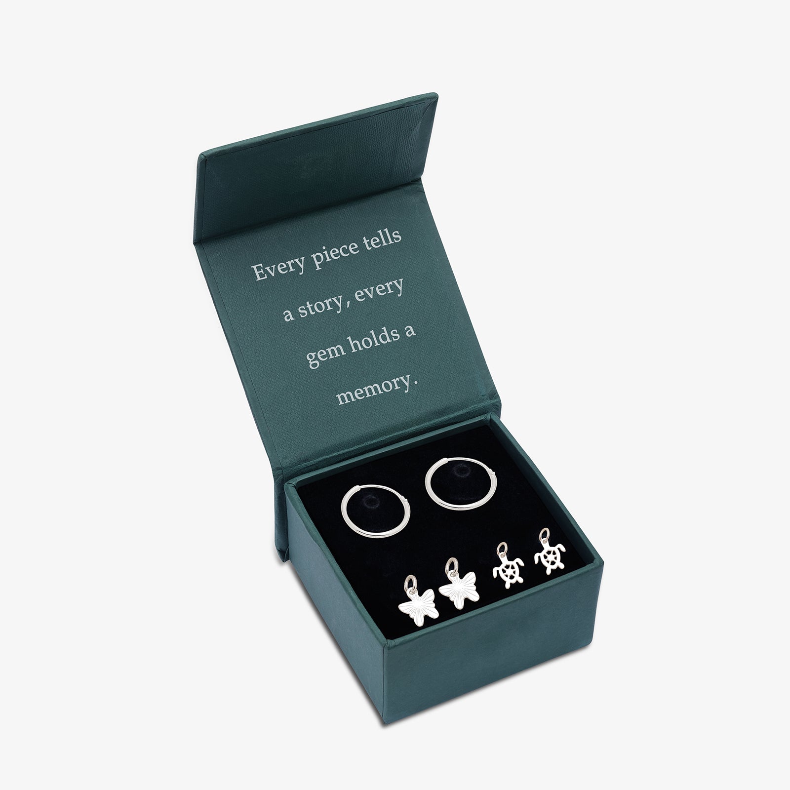 Set of 2 Silver Butterfly & Tortoise Hoop Earrings for Kids